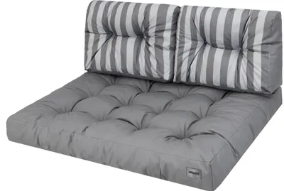 Produktbild von Palettenkissen Set 120 cm – Grün mit Streifen – 2-teilig (120x82 & 120x40 cm), 12 cm dick, wetterfest | Pillowprim