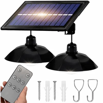 Produktbild von Solar Hängeleuchte LED Deckenlampe Außenlampe 2 flammig mit Fernbedienung Kaltweiß IP44 Gartenlampe