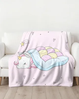 Produktbild von Kinderdecke 150 x 200 cm, Einhorn, rosa Regenbogen, Fleece, für Sofa