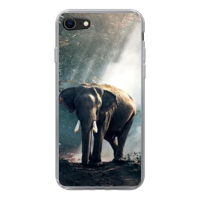 Produktbild von MuchoWow® Handyhülle Schutzhülle Hülle für iPhone SE 2020 Elefant - Tiere - Licht - Wald - Natur - Wildtiere Silikon Softcase Handy Hülle - Kartenbesitzer