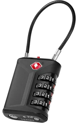 Productafbeelding van 4-cijferig cijferslot TSA met kabel, zwart, 1 stuk