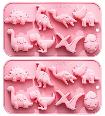Productafbeelding van Siliconen bakvorm dinosaurus, set van 2, 19,9x11 cm, roze, 8 verschillende motieven