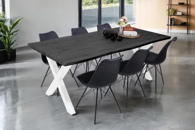 Produktbild von Esstisch Baumkante Holz-Optik Grau 200 x 100 X-Gestell weiß JOSY