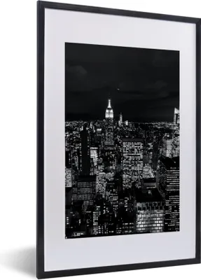 Produktbild von MuchoWow® Gerahmtes Poster Skyline - Schwarz - Weiß - New York - Amerika 40x60 cm - Poster mit Schwarzem Bilderrahmen Wandposter Rahmen Foto Bilder - Poster in Rahmen