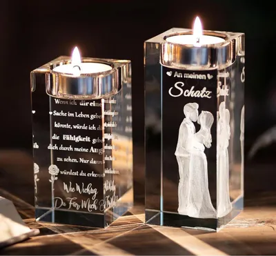 Zdjęcie produktu dla Kryształowa podstawka na tealight NUPTIO 3D - prezent dla męża i żony