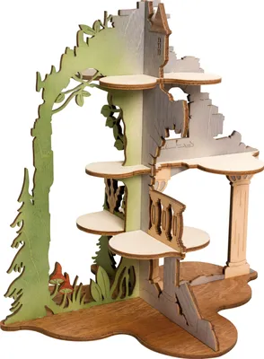 Produktbild von Drechslerei Kuhnert - Burgruine für 12 Mini-Eule - ca. 31x25,5x32 cm - als Dekoration oder Geschenk geeignet