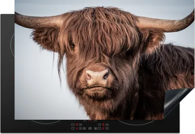 Produktbild von KitchenYeah© Herdabdeckplatte Schottischer Highlander - Tiere - Braun , 76x51cm, Küche Deko, Glaskeramikkochfeld Herdabdeckung, Abdeckplatte fùr Kochfeld