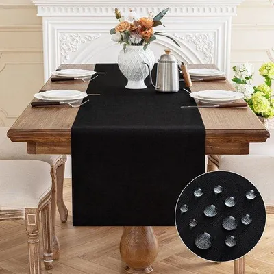 Zdjęcie produktu dla Czarny obrus 40 x 140 cm, wodoodporny, trwały, poliestrowy