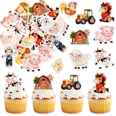 Produktbild von 45 Stück Cupcake-Topper mit Bauernhoftieren für die Tortendekoration