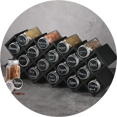 Produktbild von Famanu Gewürzregal mit 18 Gläsern und Etiketten - Küchen Organizer für Gewürze