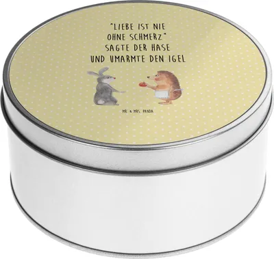 Produktbild von Mr. & Mrs. Panda Dose Hase Igel - Gelb Pastell - Geschenk, Blechdose, keksdosen, Herzschmerz, Gute Laune, Trennungsschmerz, Vorratsdosen, Kaffeedose, Trösten, und