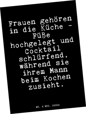 Produktbild von Mr. & Mrs. Panda Postkarte Frauen gehören in die... - Schwarz - Geschenk, Verlobung, Ehemann, bildkarte, Grußkarte, Postkarten, einzelkarte, Hochzeit, Sprüche, Frau