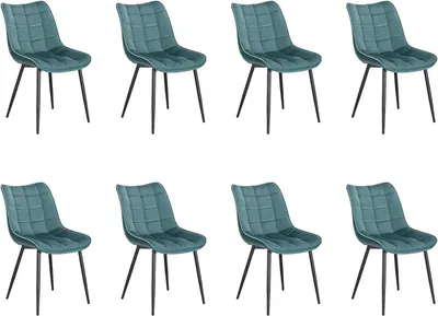 Produktbild von WOLTU 8er Set Küchenstuhl, Sitzfläche aus Samt, Metallbeine, Türkis