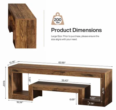 Produktbild von TV-Lowboard - TV-Schrank 160 cm - Für 140/152/165 cm Fernseher - Holz - Offene Ablagefächer - Landhausstil Für Wohnzimmer Oder Schlafzimmer - Schokoladenbraun