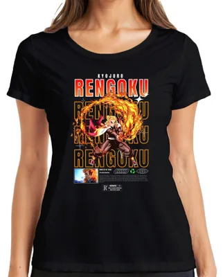 Productafbeelding van Rengoku Kyojuro Kimetsu no Yaiba Vuurpilaren Anime T-shirt voor dames, zwart, maat S