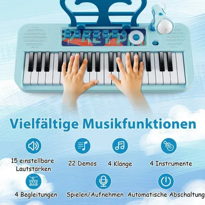 Zdjęcie produktu dla 37-klawiszowy elektroniczny keyboard dla dzieci ze stołkiem i mikrofonem
