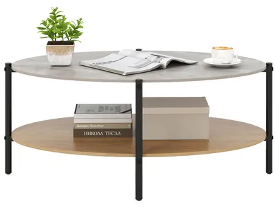 Immagine prodotto di Tavolino da salotto - Tavolino da caffè - Tavolino per il soggiorno - Tavolino da lounge - Tavolino ausiliario - A forma di ovale - Due ripiani