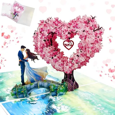 Productafbeelding van Pop-up Kaart - 3D Wenskaart Valentijn - Romantische Groeten - Hartvormige Boom Ontvouwt - A5 Formaat - Multicolor