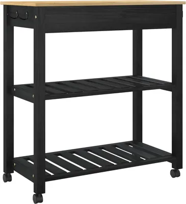 Image de vidaXL Chariot de cuisine MONZA Noir 84 x 40 x 88,5 cm Bois massif Pin