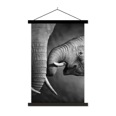 Produktbild von MuchoWow® Textilposter Wildtiere - Elefant - Schwarz - Weiß - Porträt 40x60 cm mit schwarzem Rahmen - Wanddekorationen