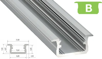 Produktbild von LED Aluminium Profil PD-B 1 Meter Aluprofil Leiste 16 x 9mm Silber eloxiert für 12mm LED Streifen klare Abdeckung inkl. Endkappen