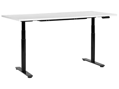 Produktbild von BELIANI Schreibtisch Weiß/Schwarz Melamin 180x80cm Elektrisch Höhenverstellbar Rechteckig mit USB Rundes Metallgestell Modern Büro Steh-Sitz-Tisch