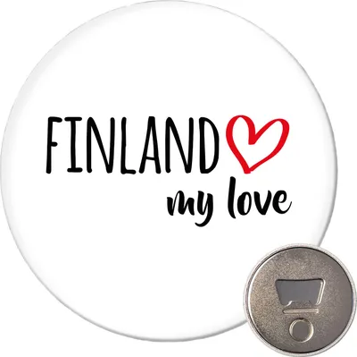 Produktbild von Huuraa Magnet Finland my love 59mm Kühlschrankmagnet rund Flaschenöffner Geschenkidee