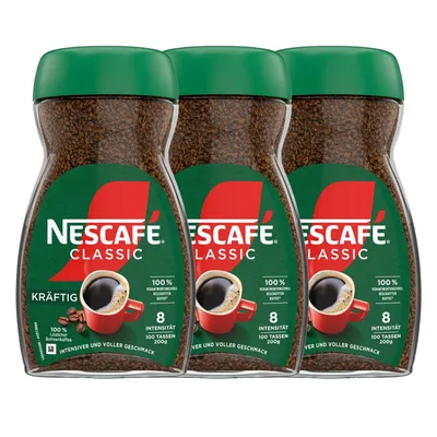 Produktbild von NESCAFÉ Classic Kräftig, löslicher Bohnenkaffee aus dunkel gerösteten Kaffeebohnen (3 x 200g)