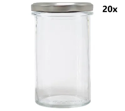 Obrázok produktu pre Zaváracie poháre 545 ml STURZ / ROVNÁ číre 20 ks VRÁTANE STRIEBORNÝCH VIEČOK, Počet kusov v balení: 20