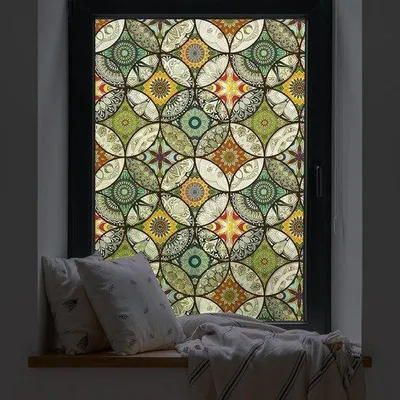 Produktbild von Kreisförmige Fensterfolie, Privatsphäre-Folie, Schutzfolie für Glas, Frostglasierte Fensterfolie, 45 x 200 cm