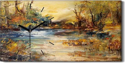 Produktbild von Küche Wohnzimmer Wand Leinwand Uhr 60x30 Malerei Abstrakte See Wald Bäume Kunst - schwarze Hände