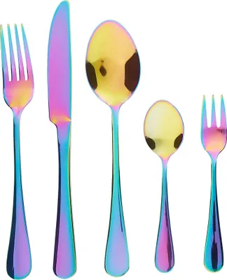 Produktbild von BELIANI Besteck Set Mehrfarbig Edelstahl 30 teilig für 6 Personen Messer Löffel Gabel Teelöffel Kuchengabel Modernes Design