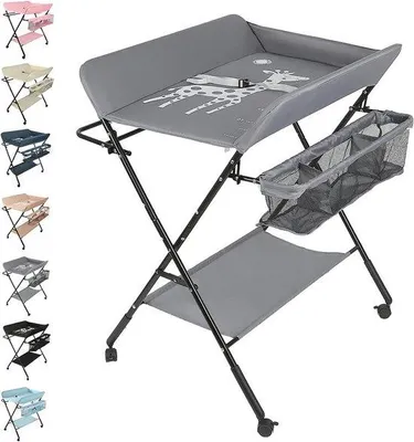 Productafbeelding van Baby commode - Verzorgingstafel - Baby verzorgen - Inklapbaar en mobiel - Verstelbaar - Grijs