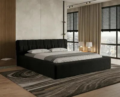 Produktbild von Chilly CUBE Polsterbett 140x200 mit Bettkasten – Doppelbett mit Stauraum, Metallrahmen & Lattenrost – Bouclé Schwarz, Flechtoptik - Quelle 100