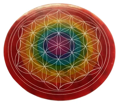 Produktbild von Räucherstäbchenhalter "Blume des Lebens rainbow" Speckstein graviert 10 cm