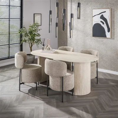 Produktbild von Hoyz Collection, Esstisch, MDF, Arch, 180x180x77 cm (LxBxH), Travertin-Optik, modernes Wellendesign, abgerundete Kanten