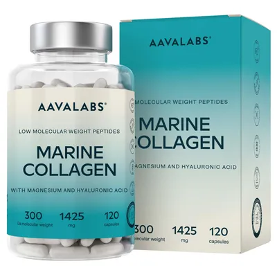 Immagine prodotto di Aavalabs Collagene marino | Tipo I e acido ialuronico | Pelle e articolazioni | 120 capsule