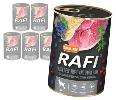 Zdjęcie produktu dla Rafi 6x400g Bezzbożowa Mokra Karma dla Psa z Żołądkami Wołowymi i Szynką Wieprzową