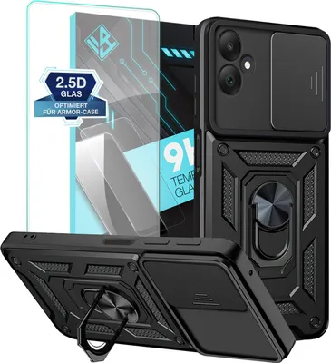 Produktbild von Armor Handyhülle für Samsung Galaxy A05 mit 9H Displayglas Displayschutz Kameraschutz Handy Panzer Case Cover Schutzhülle Outdoor Farbe: Schwarz
