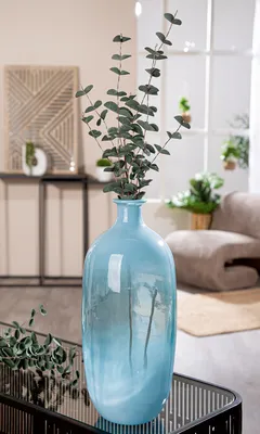 Obrázek produktu pro Gilde Vase, Flasche, Novelle, Glas, blau, VE 2, D. 16 cm Höhe: 38.00 cm Durchmesser: 16.00 cm 57583