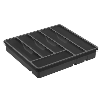 Produktbild von Besteckkasten mit Deckel, 32,5×30,5×5,5 cm, 7 Fächer, Kunststoff-Schubladenorganizer, Küchenbesteckkorb, Schwarz