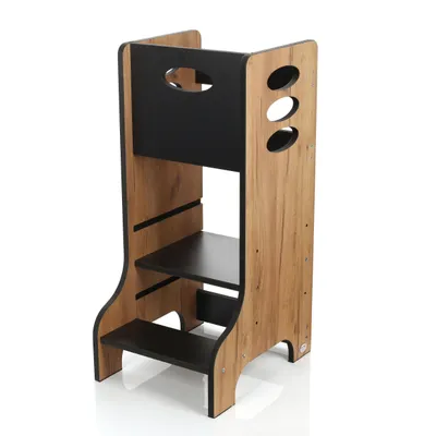 Produktbild von Kids Helper Lernturm Eiche Schwarz Montessori Küchenhelfer Tritthocker Kindermöbel MDF