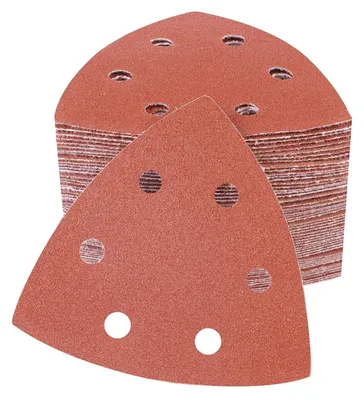 Immagine prodotto di Levigatrice a delta, carta abrasiva, 100 pezzi, grana 120, con sistema di fissaggio a velcro, dimensioni 93x93x93 mm, per legno e metallo, con sistema di aspirazione della polvere