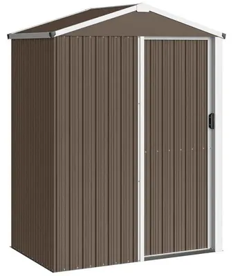 Obrázok produktu pre Sklad na záhradné náradie – kovová skriňa na náradie – 1,1 m² – 136 x 87 x 179 cm – vodotesná – s plochou strechou – uzamykateľné posuvné dvere – armádna zelená