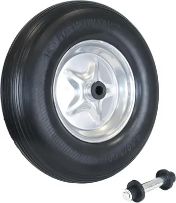 Produktbild von ® Schubkarrenrad Rad Schubkarre 4.80/4.00-8 Ersatzrad Gartenkarre Reifen pannensicher inkl. Achse PolyurethanVollgummi bis 200kg 4PR mit Stahlfelge 400mm