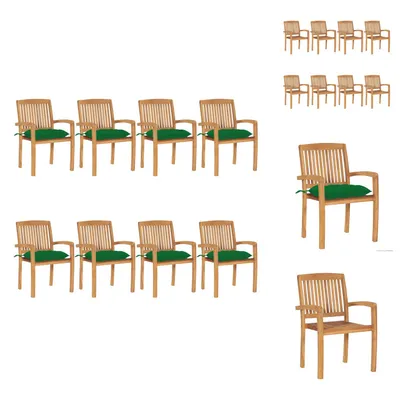 Produktbild von vidaXL Stapelbare Gartenstühle mit Kissen 8 Stk. Massivholz Teak -  Gartenstühle