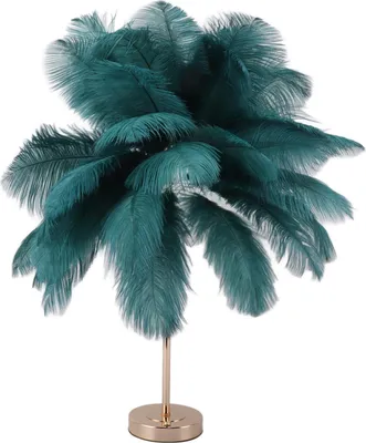 Imagen del producto de Lámpara de mesa decorativa con 30 plumas, recargable por USB, con control táctil, luz de escritorio, batería integrada, color verde oscuro