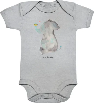 Produktbild von Mr. & Mrs. Panda Babybody Elefant Biene 3. - 6. Monat - Heather Grey - Geschenk, Liebesspruch, overall baby, Liebe, Strampler, Babystrampler, babykleidung body