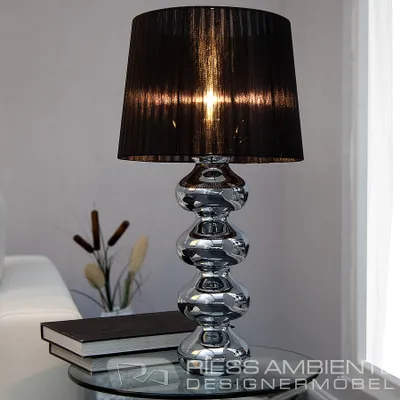Produktbild von Design Tischlampe MIA 60cm silber Tischleuchte Stoffschirm Barock Nachttischlampe Wohnzimmerlampe E27
