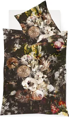 Produktbild von Fleuresse Mako-Satin Bettwäsche 135x200 Blüten Rosen grau braun Wende 114295-07